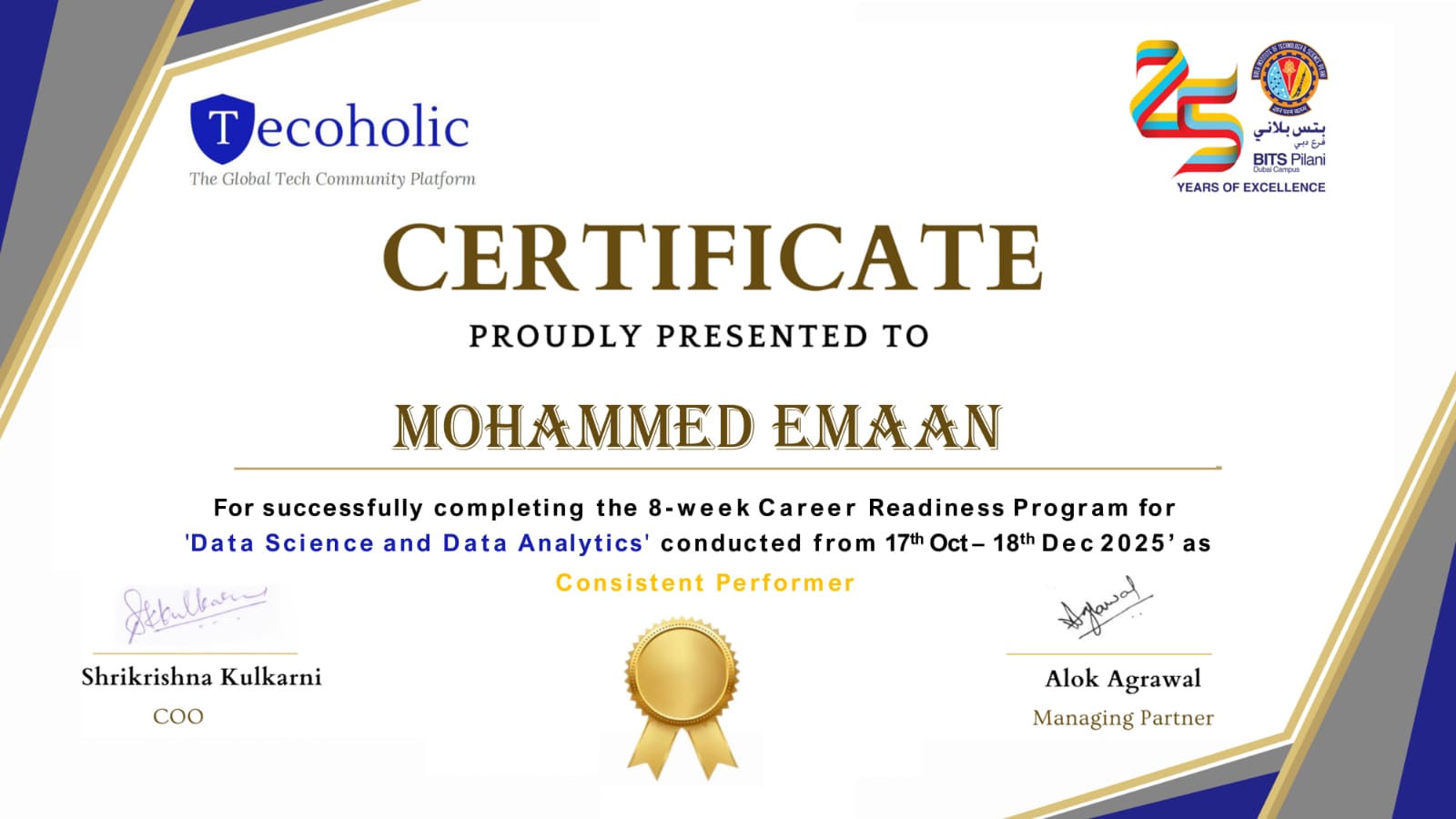 Data Certificate